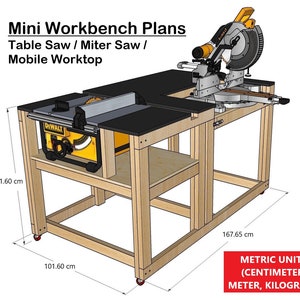 Compact Mobile Workbench Plans for Miter / Table Saw - Instant PDF Download - Metric Units