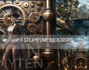 Steampunk Photography Backdrops, Wedding Backgrounds (Digital Download)