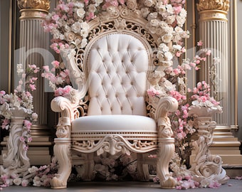 Cenário digital de cadeira ornamentada floral, cenário de sessão de fotos, sobreposições, cenário de estúdio para fotógrafos, cenários de casamento e maternidade