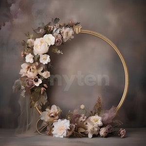 Neutral Colors Floral Ring Backdrop,Floral Hoop Digital Backdrop, Overlays, Studio Backdrop For Photographers, Wedding & Maternity Backdrops