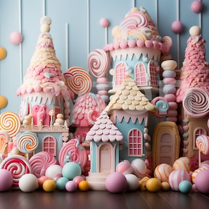 Candy Houses Sweet Treat Digital Backdrop, Photo Background For Photography, Toddler Backdrop, Newborn Backdrop