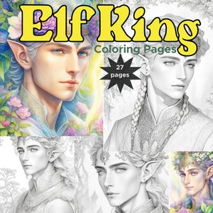 Elf King Grayscale Coloring Book | Fairytale Grayscale Coloring Pages for Adults | Printable Coloring Book Instant Download