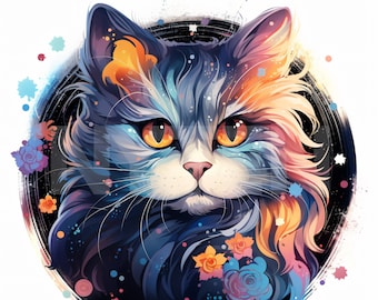 Cosmic Cat Clip Art | Watercolor Clip Art | 12 High Resolution png files | Instant Download