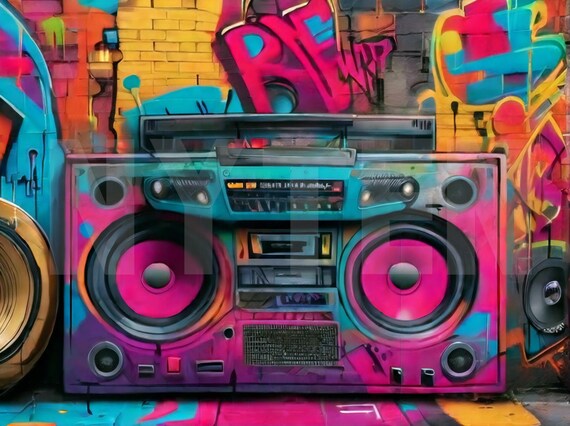 Graffiti Boombox Digital Backdrop, Photoshop Overlays, Photo