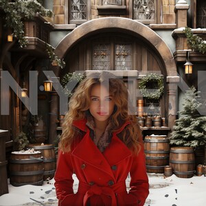 Rustic Christmas Street Digital Backdrop, Photo Background For Photography, Maternity Background