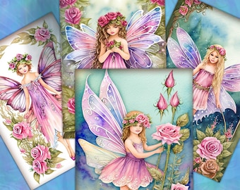 Fantasy Fairy Collage Sheet, Printable ATC ACEO Cards (Digital Download)