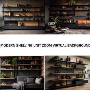 Zoom Modern Shelving Unit Virtual Background | 4 Zoom Backgrounds | MS Teams | Facebook | Google Meet | Virtual Background bundle