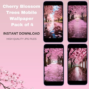 Cherry Blossom Phone Wallpaper iPhone wallpaper Android wallpaper mobile wallpaper screen background Pack of 4