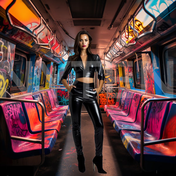 Urban Graffiti Subway Car Digital Backdrop - Edgy Street Art Scene for Photography and Design Projects, Perfect Gift for Artists