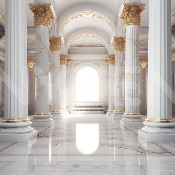 White Marble Room with Pillars Digital Backdrop, Photo Shoot Marble Floor Background, Studio Backdrop For Wedding & Maternity Backdrops