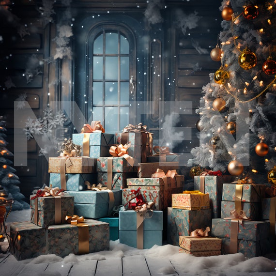 Christmas Tree Presents Digital Backdrop: Holiday Photography