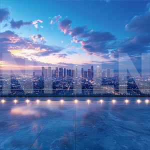 Rooftop View of City Skyline at Dusk Digital Backdrop, Unique Photo Background for Photography, Backdrop Template