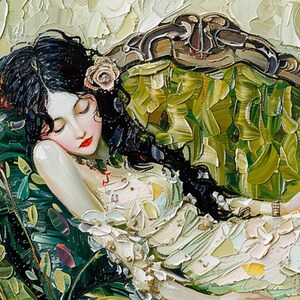 Frame TV Art Woman on a Chaise Oil Painting Style Screensaver Wallpaper image 2
