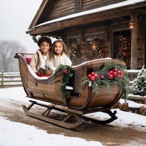 Vintage Sleigh Christmas Backdrop for Photo,  Photo Background For Photography, Christmas Portrait Background