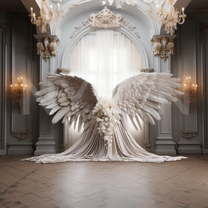 Angel Wings in an Opulent Mansion Digital Backdrop, Photo Shoot Backdrop, Overlays, Studio Backdrop For Wedding & Maternity Backdrops