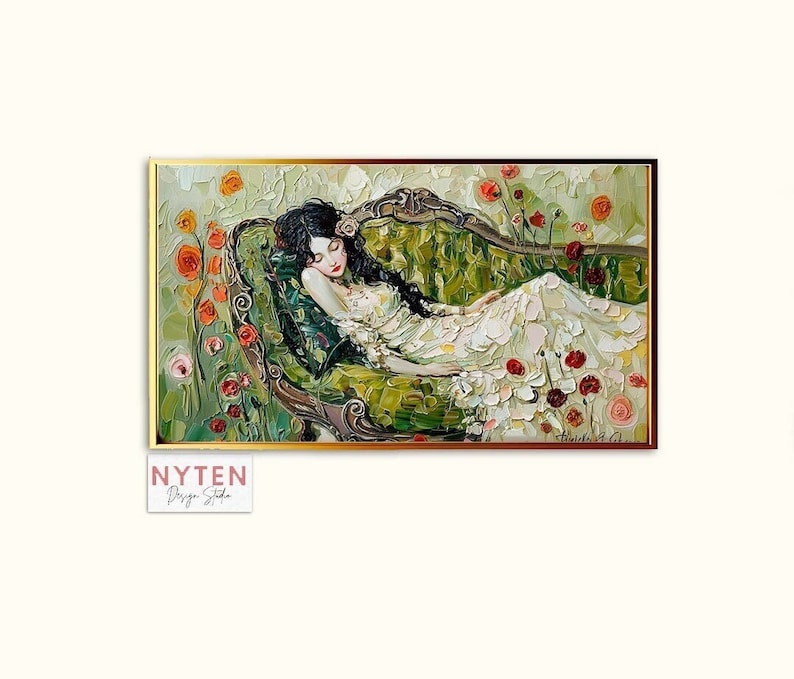 Frame TV Art Woman on a Chaise Oil Painting Style Screensaver Wallpaper image 1