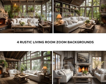 Zoom Rustic Living Room Virtual Background I | 4 Zoom Backgrounds | MS Teams | Facebook | Google Meet | Virtual Background bundle