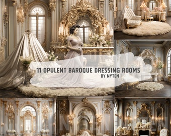 Opulent Baroque Dressing Room Backdrop Set, 11 Photo Shoot Backdrops, Overlays, Studio Backdrop For Wedding & Maternity Backdrops