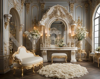 Baroque Dressing Room Digital Backdrop I, Photo Shoot Backdrop, Overlays, Studio Backdrop For Wedding & Maternity Backdrops