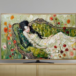 Frame TV Art Woman on a Chaise Oil Painting Style Screensaver Wallpaper image 3