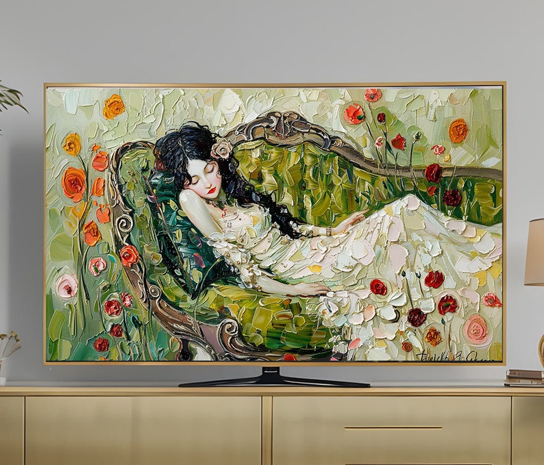 Frame TV Art Woman on a Chaise Oil Painting Style Screensaver Wallpaper image 3