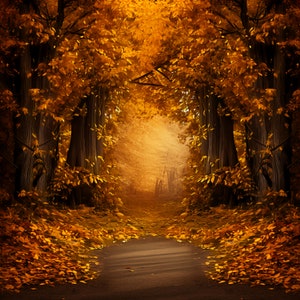 Fall Forest Arch Backdrop, Dreamy Fall Trees Digital Backdrop, Golden Leaves Background, Studio Backdrops For Photographers, Autumn Backdrop