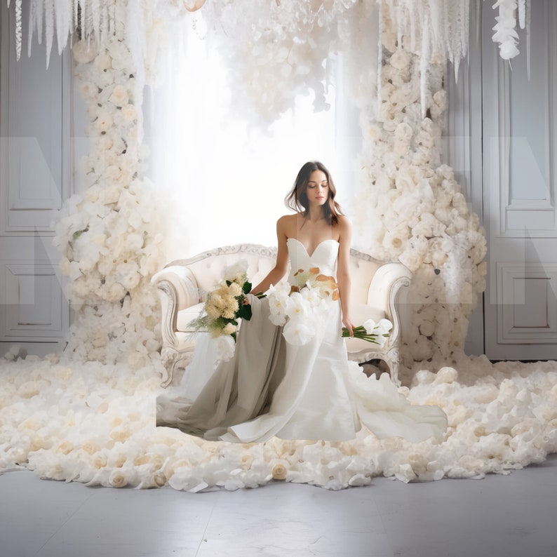 Opulent Ethereal White Room Digital Backdrop, Photo Shoot Backdrop, Overlays, Studio Backdrop For Wedding & Maternity Backdrops image 3