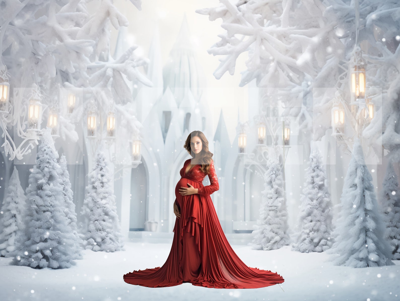 Winter Christmas Tree Digital Backdrop: Fantasy Ice Castle (digital ...