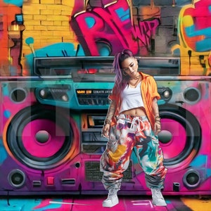 Graffiti Boombox Digital Backdrop, Photoshop Overlays, Photo Background for Photography, Backdrop Template