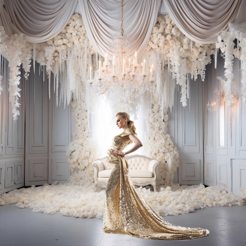 Opulent Ethereal White Room Digital Backdrop, Photo Shoot Backdrop, Overlays, Studio Backdrop For Wedding & Maternity Backdrops image 2