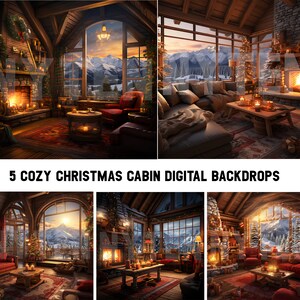 Holiday Christmas Cabin Backdrop Bundle for Photo, 5 Photo Backgrounds For Photography, Maternity Background