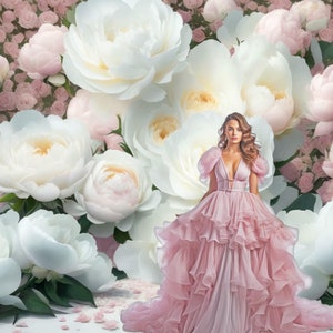 Elegant Large White Flowers Digital Backdrop, Overlays, Studio Backdrops, Wedding & Maternity Backdrops