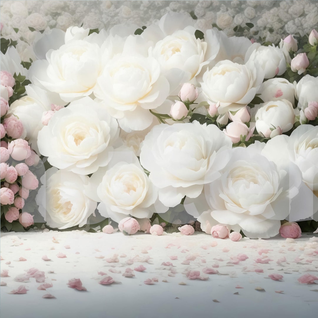 Elegant Large White Flowers Digital Backdrop I, Overlays, Studio ...