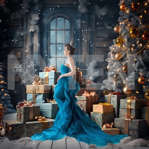 Holiday Christmas Tree with Presents Digital Christmas Backdrop, Photo Background For Photography, Christmas Backdrop Photoshop