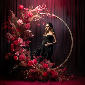 Red Floral Ring Backdrop,Floral Hoop Digital Backdrop, Overlays, Studio Backdrop For Photographers, Wedding & Maternity Backdrops