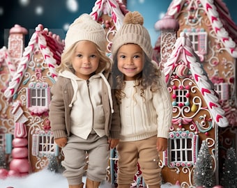 Holiday Gingerbread Houses Photo Backdrop (Digital Download)