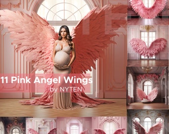 Pink Angel Wings Palace Backdrop Bundle, Maternity Photography (Digital Download)
