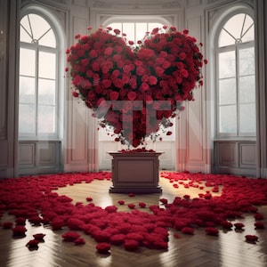 Heart Shaped Roses in a Place Digital Backdrop, Photo Shoot Backdrop, Overlays, Valentine Photo Background