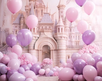 Castle and Balloons Digital Backdrop, Photo Shoot Backdrop, Overlays, Studio Backdrop For Kids, Toddlers