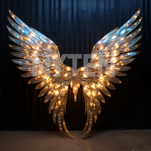 Golden Angel Wings with Lights Digital Backdrop, Photo Background for Photography, Wedding & Maternity Backdrops