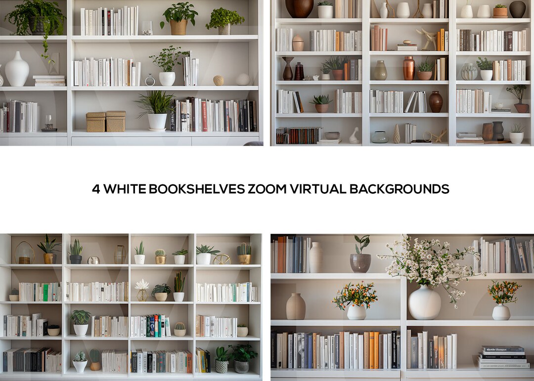 Zoom Modern White Bookshelves Virtual Background 4 Zoom Backgrounds MS