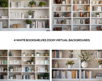 Zoom Modern White Bookshelves Virtual Background | 4 Zoom Backgrounds | MS Teams | Facebook | Google Meet | Virtual Background bundle