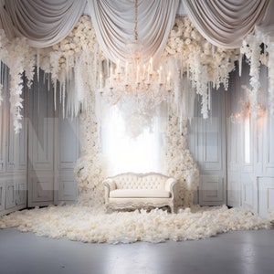 Opulent Ethereal White Room Digital Backdrop, Photo Shoot Backdrop, Overlays, Studio Backdrop For Wedding & Maternity Backdrops