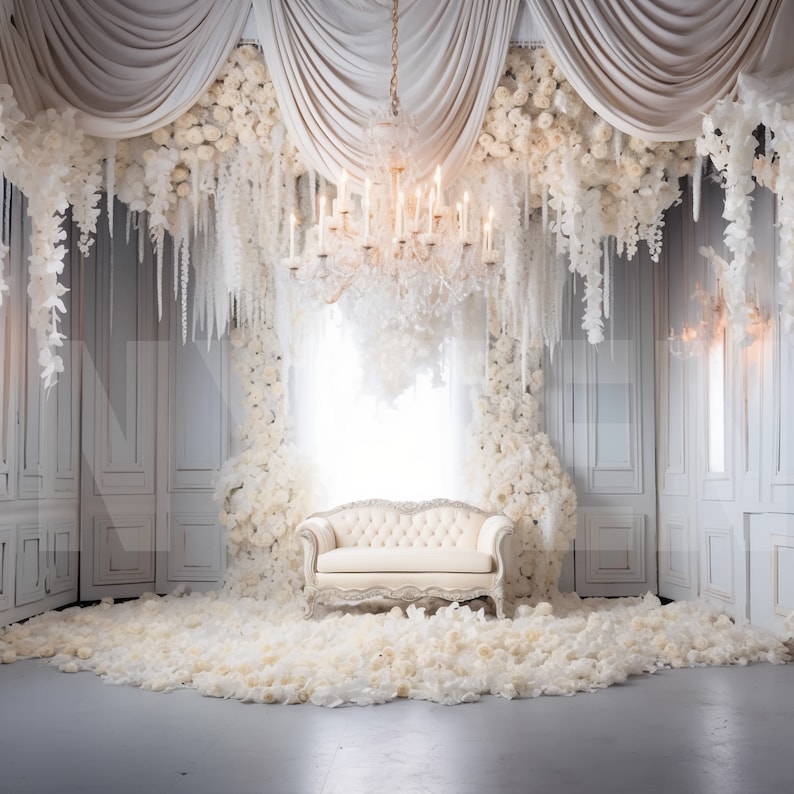 Opulent Ethereal White Room Digital Backdrop, Photo Shoot Backdrop, Overlays, Studio Backdrop For Wedding & Maternity Backdrops image 1