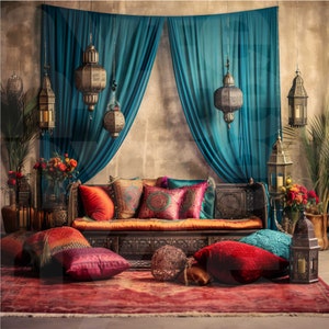 Boho Middle Eastern Jewel Tone Backdrop, Indian Palace Background, Studio Backdrop For Photographers, Wedding & Maternity Backdrops