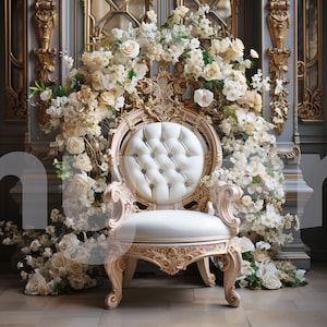 Floral Ornate Chair Digital Backdrop, Photo Shoot Backdrop, Overlays, Studio Backdrop For Photographers, Wedding & Maternity Backdrops