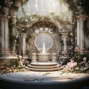 Marble Fairy Fountain Digital Backdrop, Photo Shoot Backdrop, Overlays, Studio Backdrop For Wedding & Maternity Backdrops