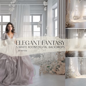 White Elegant Room Digital Backdrops Set of 5, Photo Shoot Backdrop, Overlays, Studio Backdrop For Wedding & Maternity Backdrops