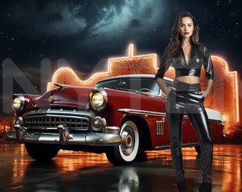 Classic Car Digital Backdrop, Unique Photo Background for Photography, Backdrop Template