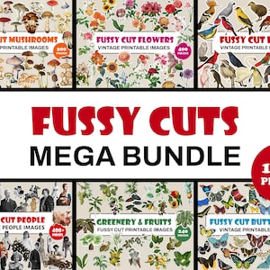 Fussy Cuts Mega Bundle | Fussy Cut Ephemera | Fussy Cut Birds, Flowers, Butterflies, Mushrooms, Greenery & People Scrapbook Craft Supplies